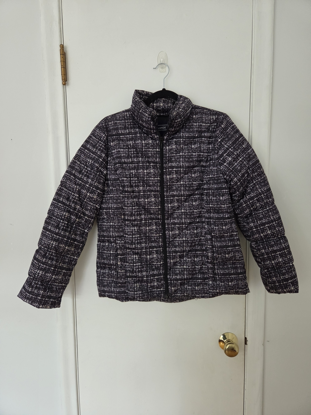 Lands End Down puffer coat Small Marbled Black White Lightweight